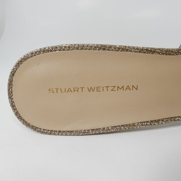 STUART WEITZMAN Soiree Shimmer Stiletto Heel Sandals Size 7.5 Platinum Gold $425 - Picture 12 of 15